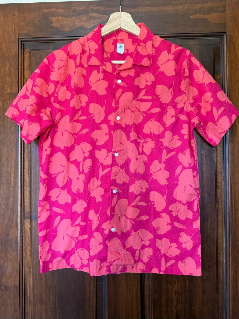 GAP Kids Short-Sleeve Pink-Coral Floral Button-Down Shirt